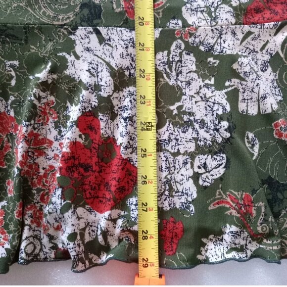 Vtg Women's Floral Midi Skirt Green Red White Boho Cottage core Flowy Sz L - Picture 6 of 7